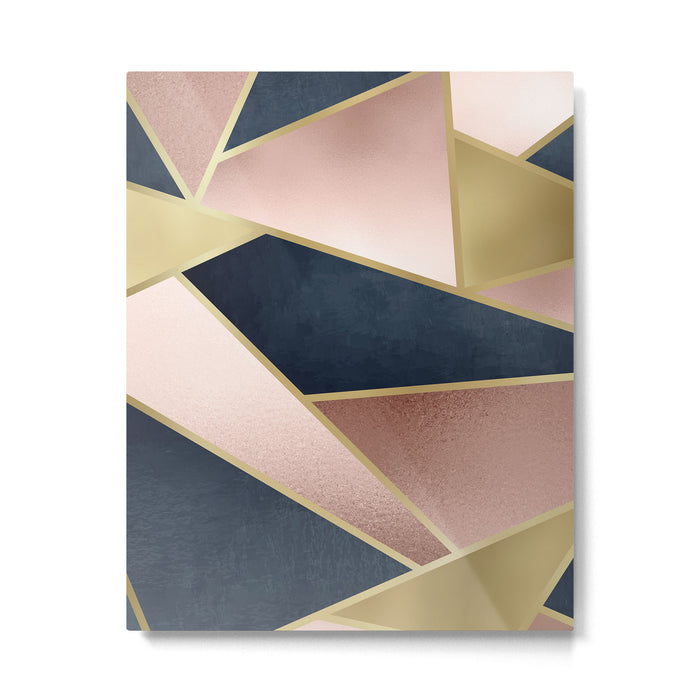 Geometric Art, Rose Gold, Pink and Navy Blue Modern  Metal Print Gallery Image 1