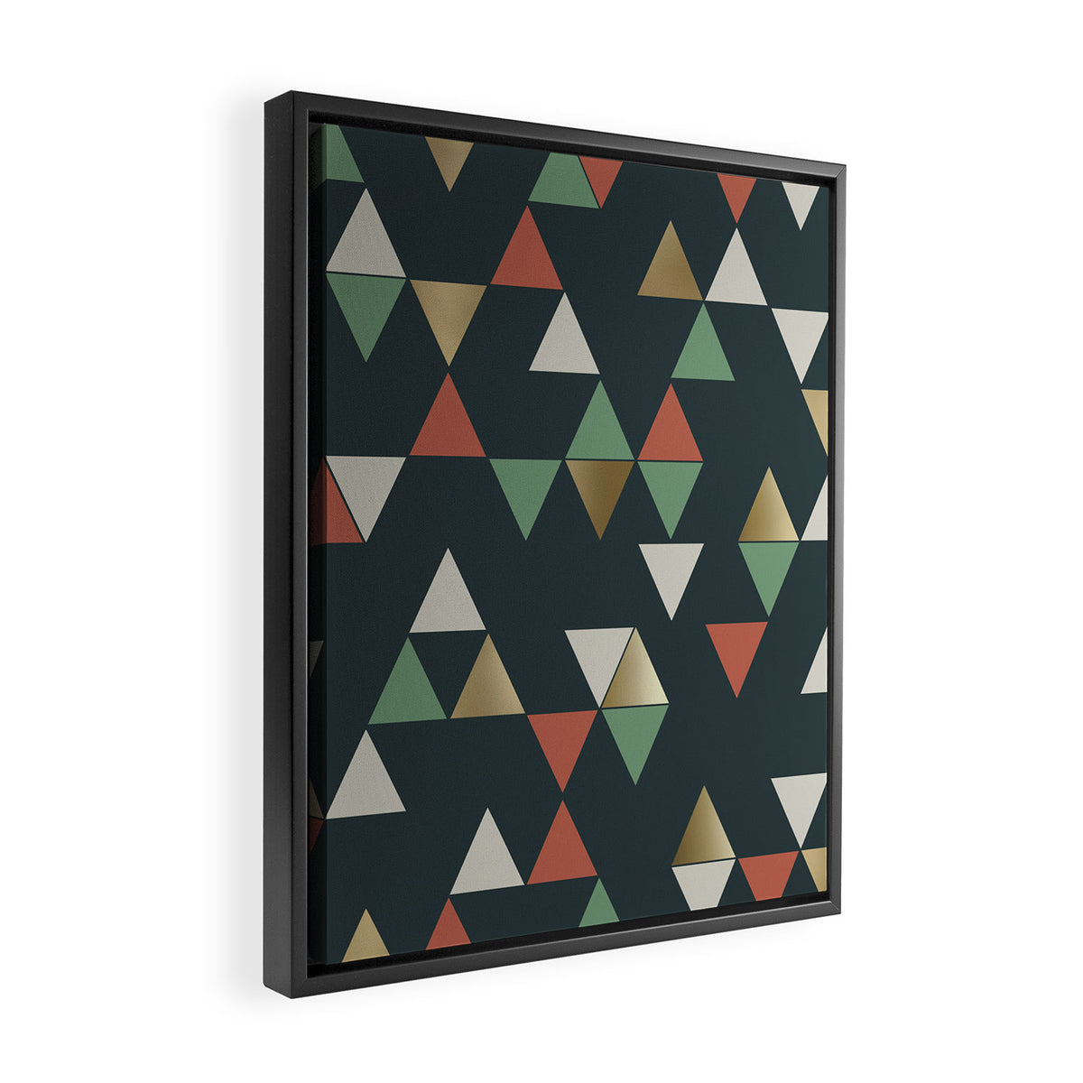 Geometric Prism, Green, Terracotta, Gold Framed Canvas Print Gallery Image 2