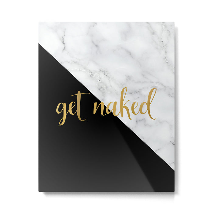 Get Naked, Bathroom Art, Meme, Black and White Marble Metal Print Gallery Image 1