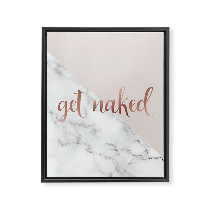 Get Naked, Bathroom Art, Rose Gold, Blush Pink, Marble Framed Canvas Print Gallery Image 1