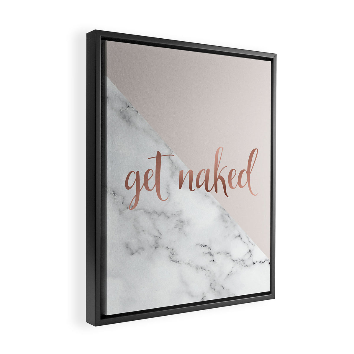 Get Naked, Bathroom Art, Rose Gold, Blush Pink, Marble Framed Canvas Print Gallery Image 2