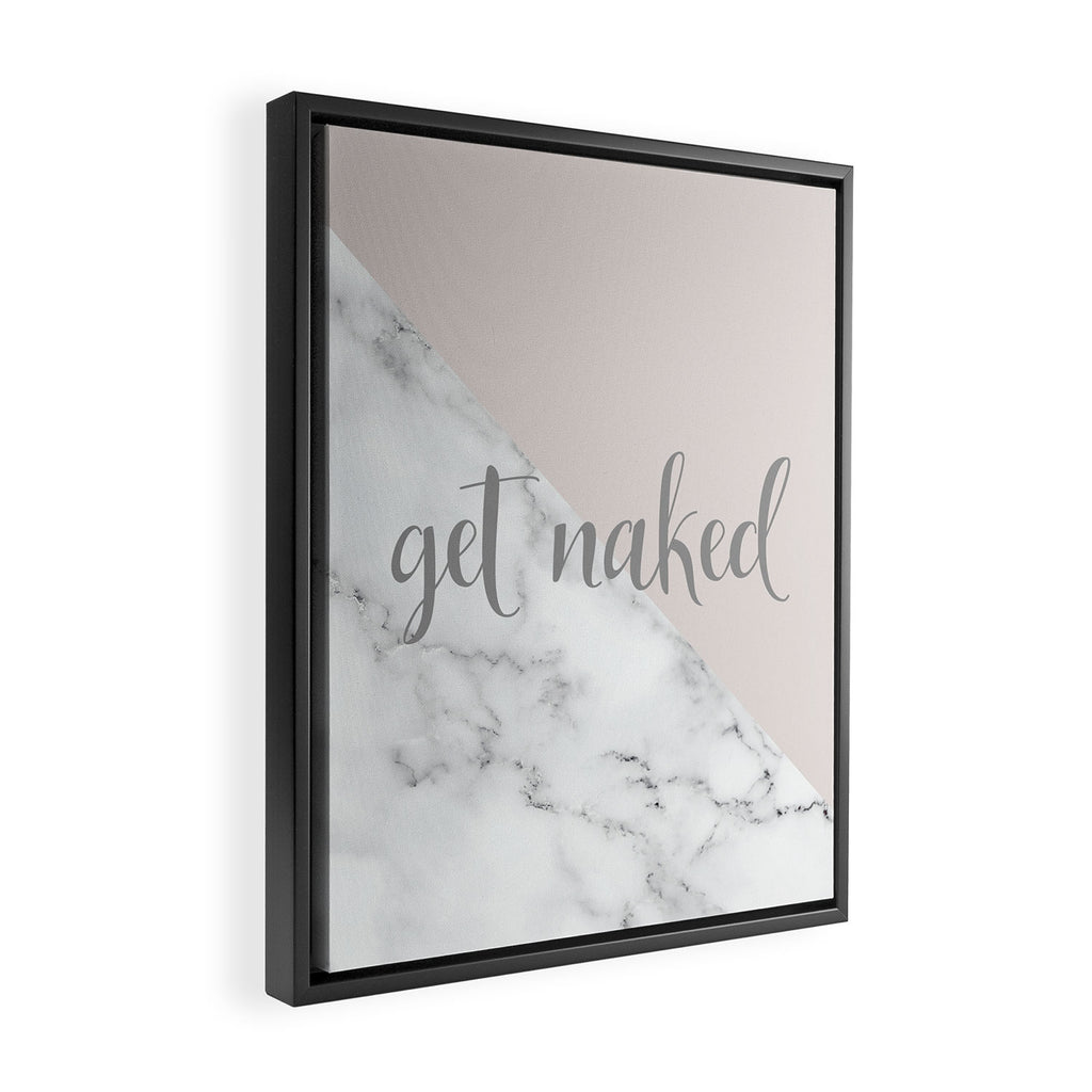 Get Naked, Funny Bathroom Art,  Marble, Blush Pink, Grey Framed Canvas Print Gallery Image 2
