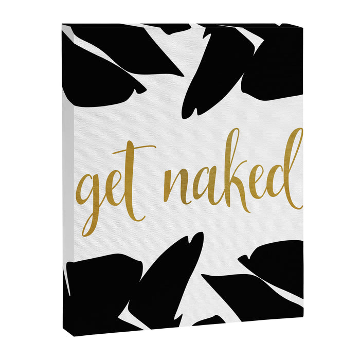 Get Naked Funny, Tropical Palm, Black, White and Gold Canvas Print Gallery Image 1