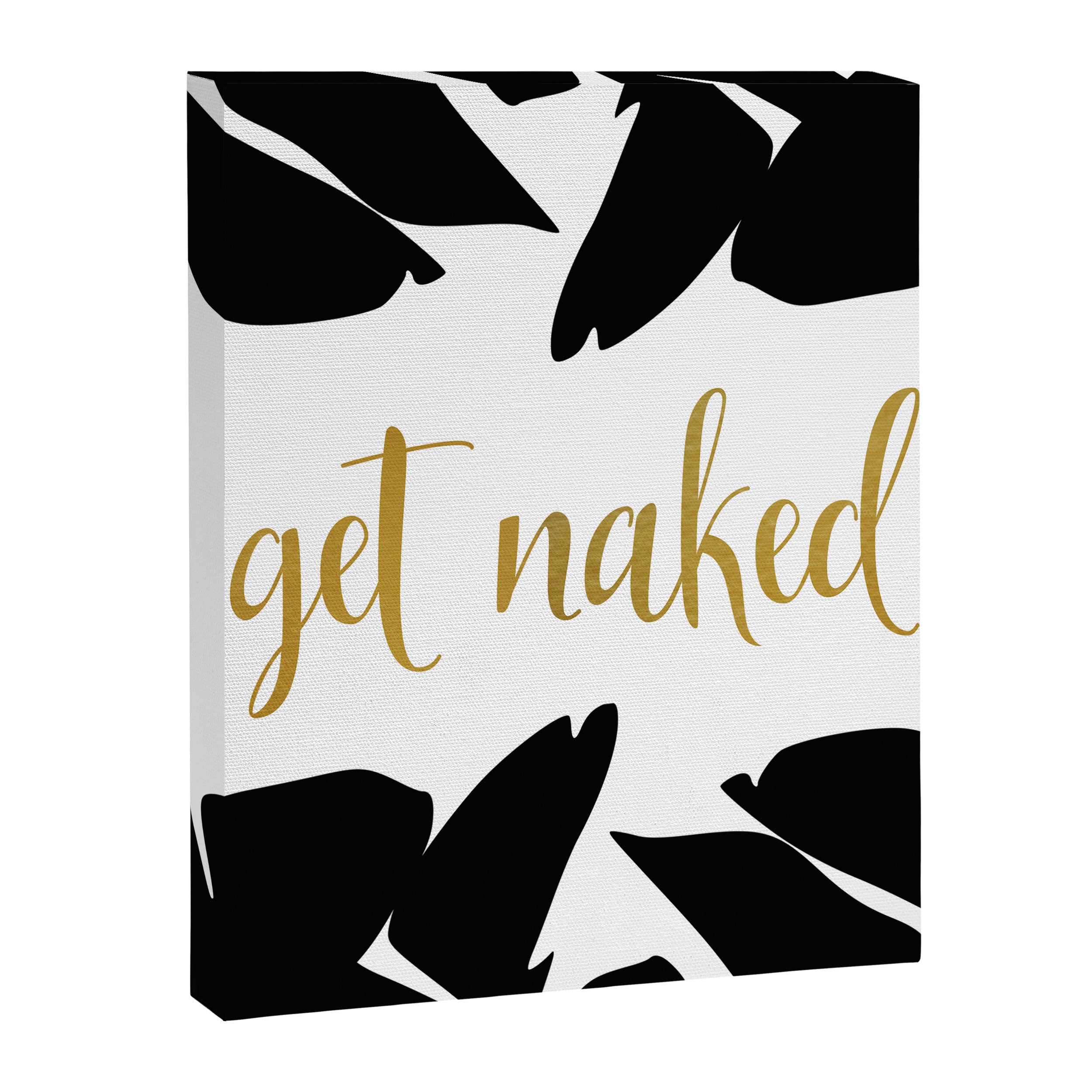 Get Naked Funny, Tropical Palm, Black, White and Gold Canvas Print Gallery Image 8