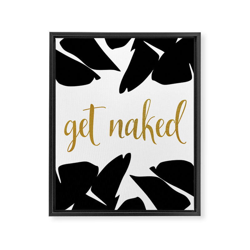 Get Naked Funny, Tropical Palm, Black, White and Gold Framed Canvas Print Gallery Image 8