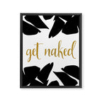Get Naked Funny, Tropical Palm, Black, White and Gold Framed Canvas Print Gallery Image 8