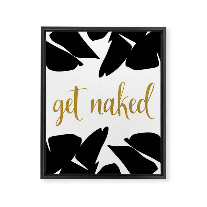 Get Naked Funny, Tropical Palm, Black, White and Gold Framed Canvas Print Gallery Image 1