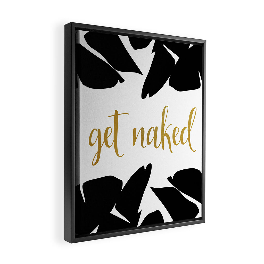 Get Naked Funny, Tropical Palm, Black, White and Gold Framed Canvas Print Gallery Image 2