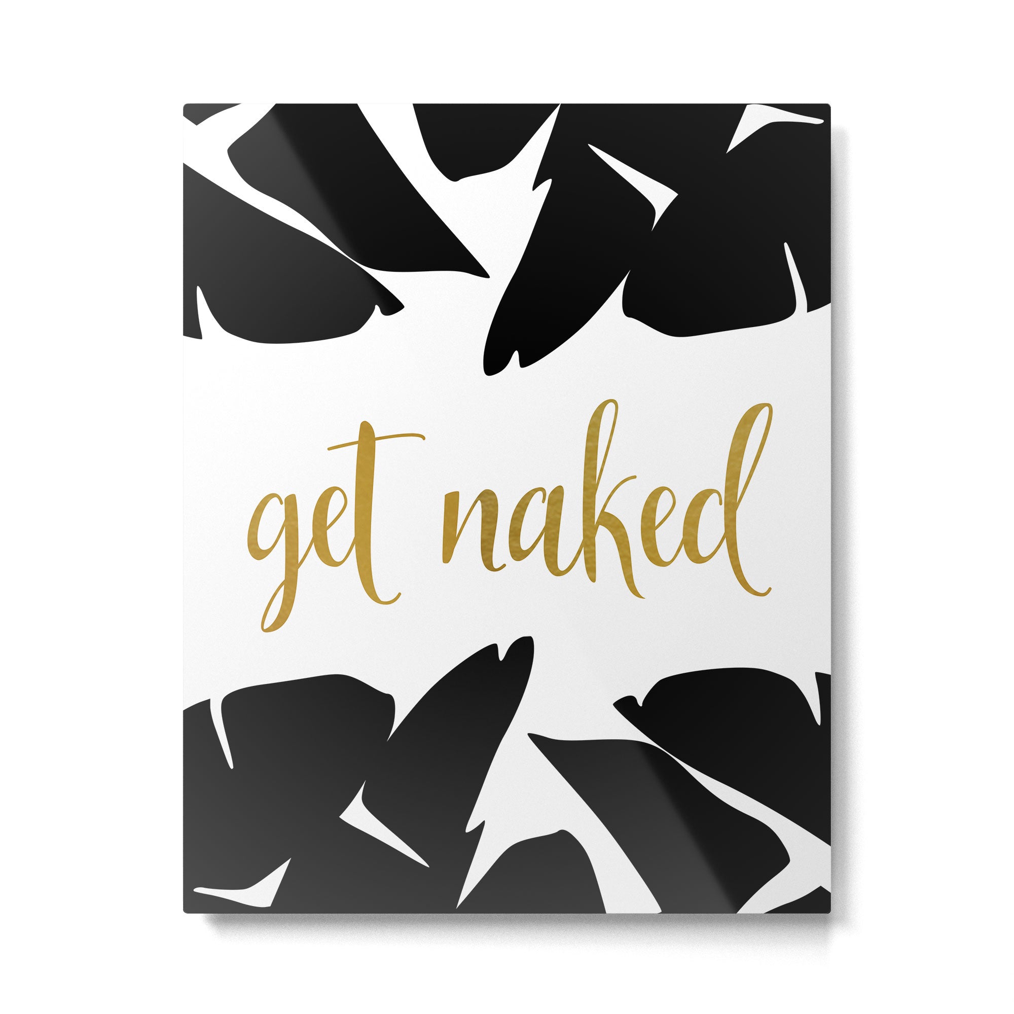 Get Naked Funny, Tropical Palm, Black, White and Gold Metal Print Gallery Image 6