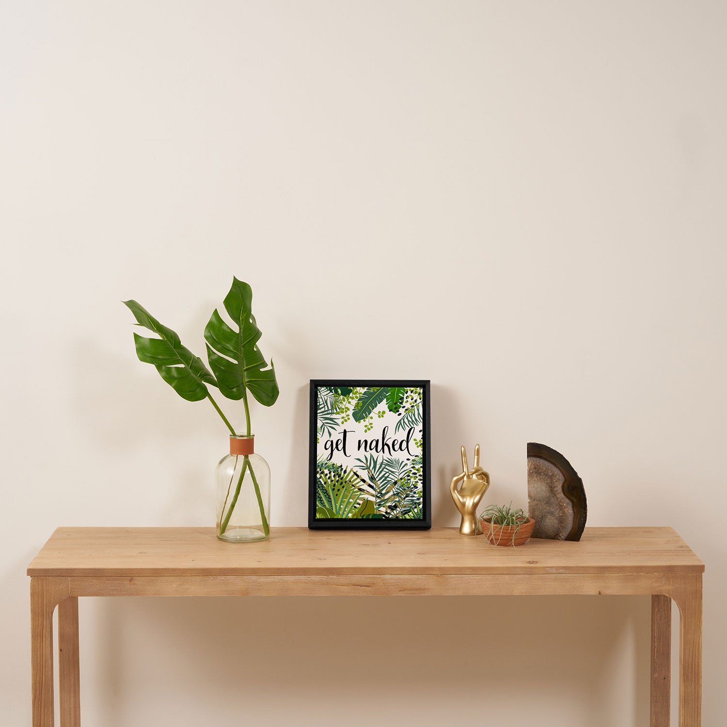 Get Naked Quote, Tropical Palm Leaf Jungle Framed Canvas Print Gallery Image 4
