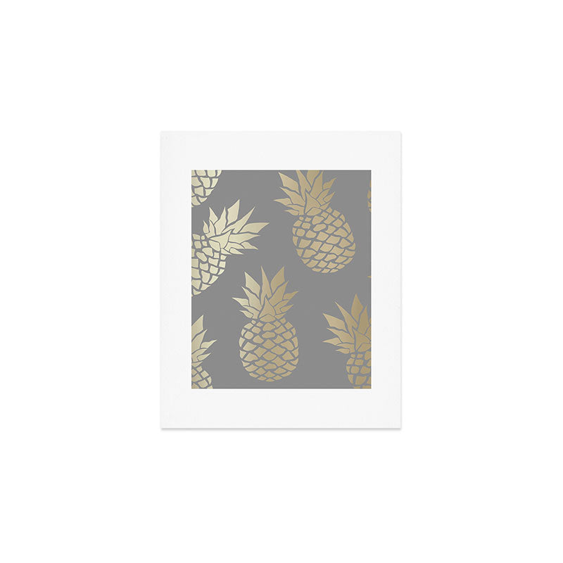 Glam Pineapple Art in Gray and Gold Art Print Gallery Image 1