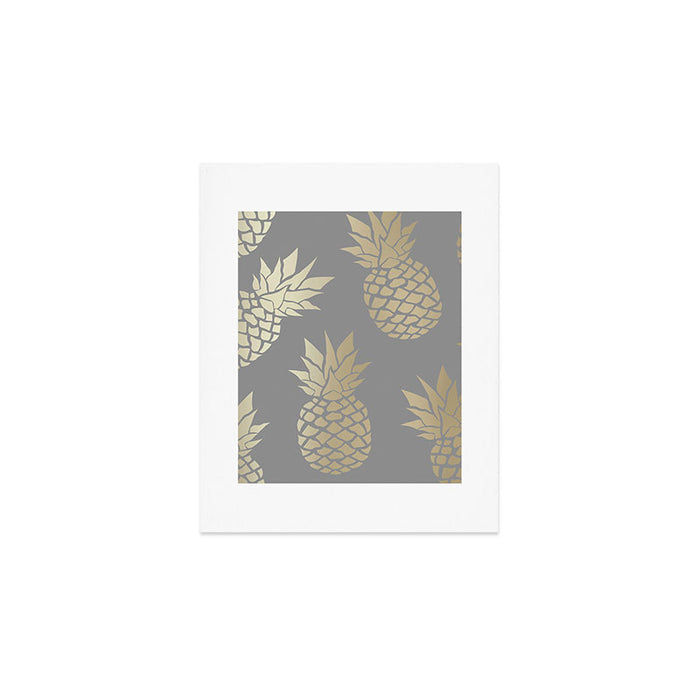 Glam Pineapple Art in Gray and Gold Art Print Gallery Image 1