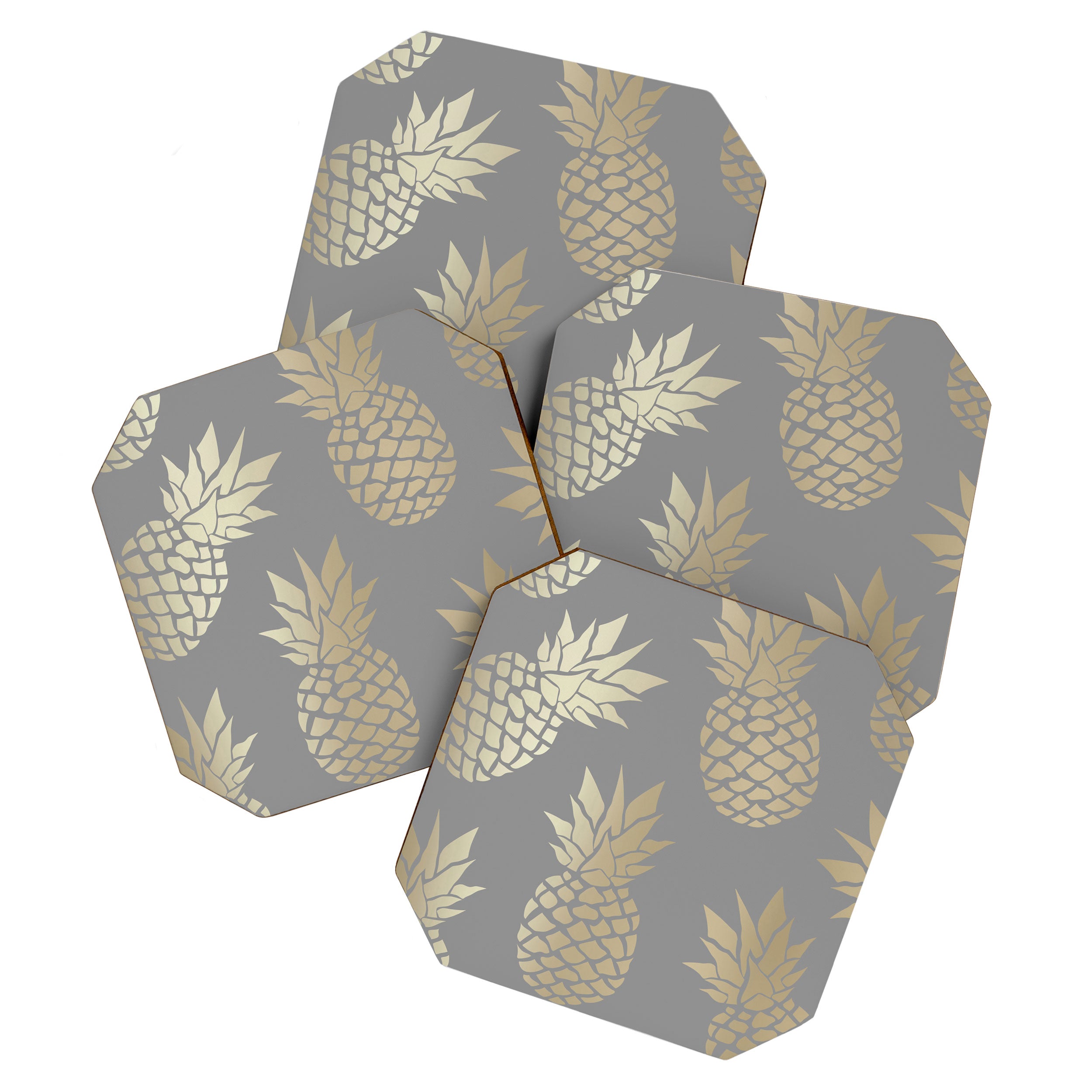 Glam Pineapple Art in Gray and Gold Coaster Gallery Image 1