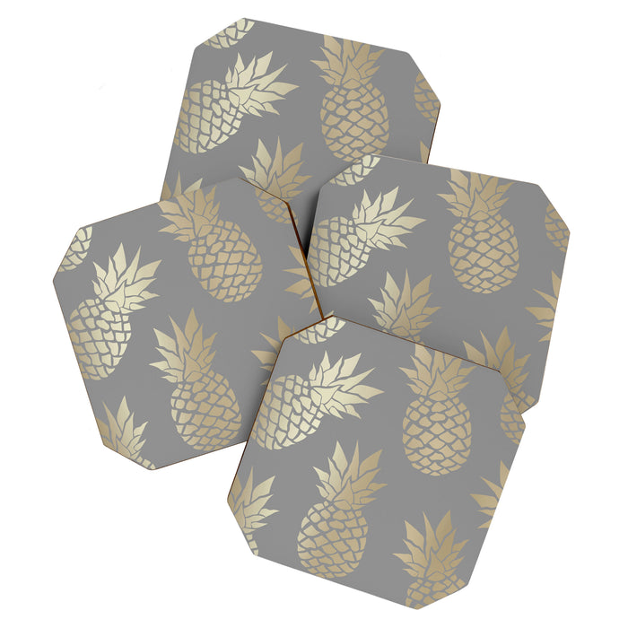 Glam Pineapple Art in Gray and Gold Coaster Gallery Image 1