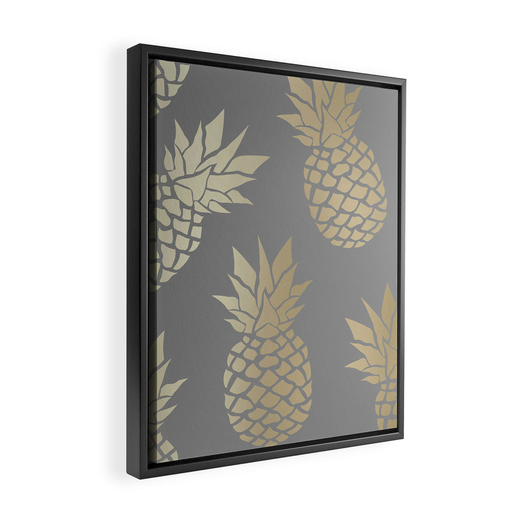 Glam Pineapple Art in Gray and Gold Framed Canvas Print Gallery Image 2