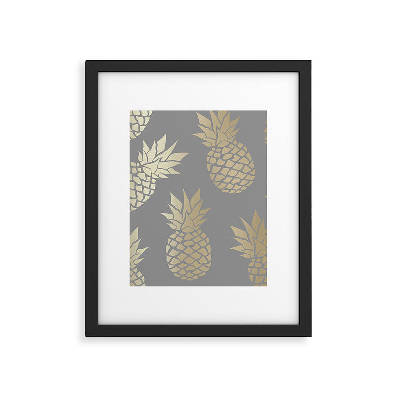 Glam Pineapple Art in Gray and Gold Framed Art Print Gallery Image 6