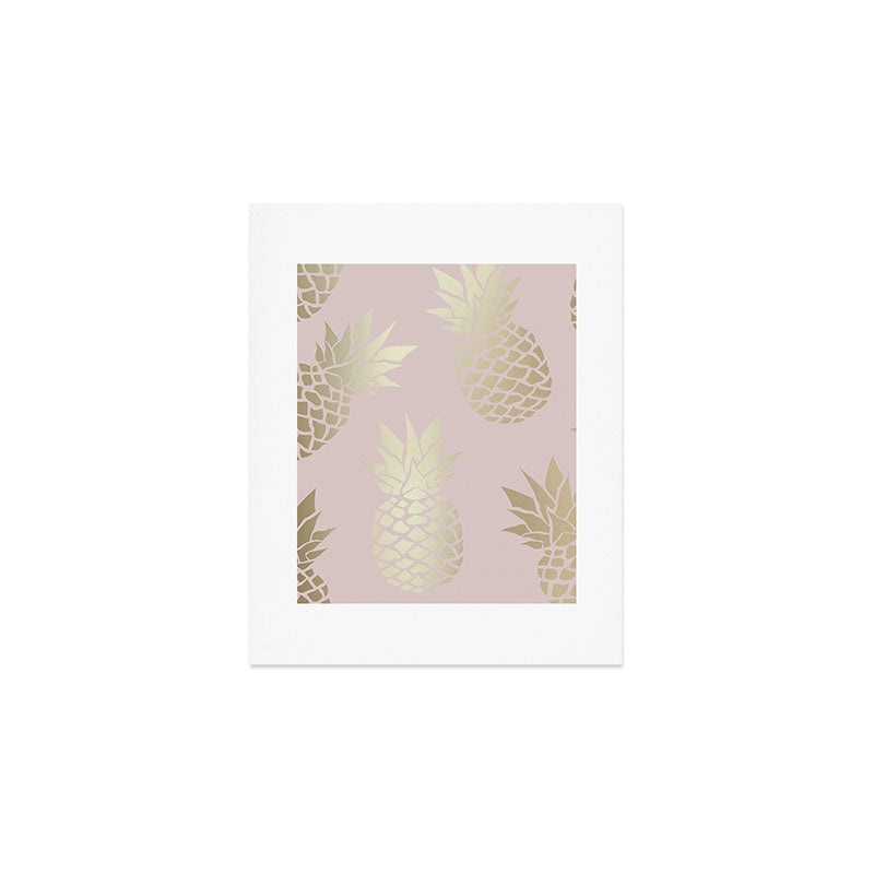 Glam, Pineapple Art, Pink Aesthetic with Gold Art Print Gallery Image 1