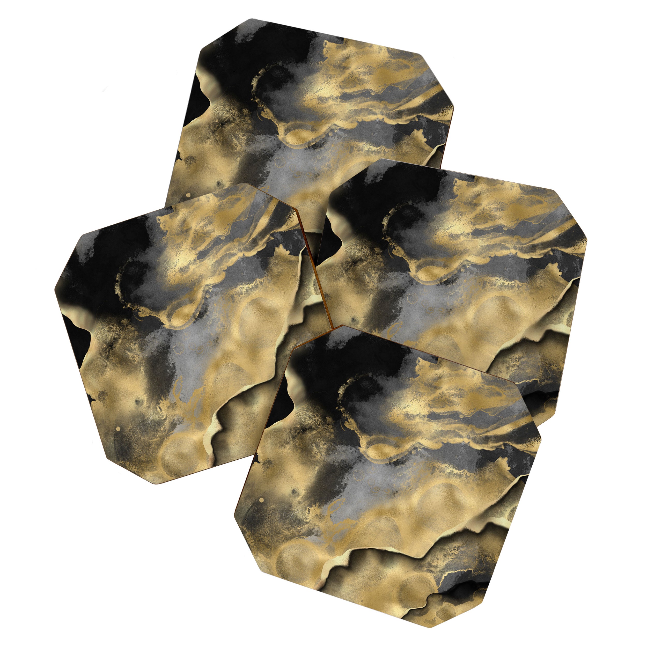 Gold and Black Modern Abstract Art Print Coaster Gallery Image 1