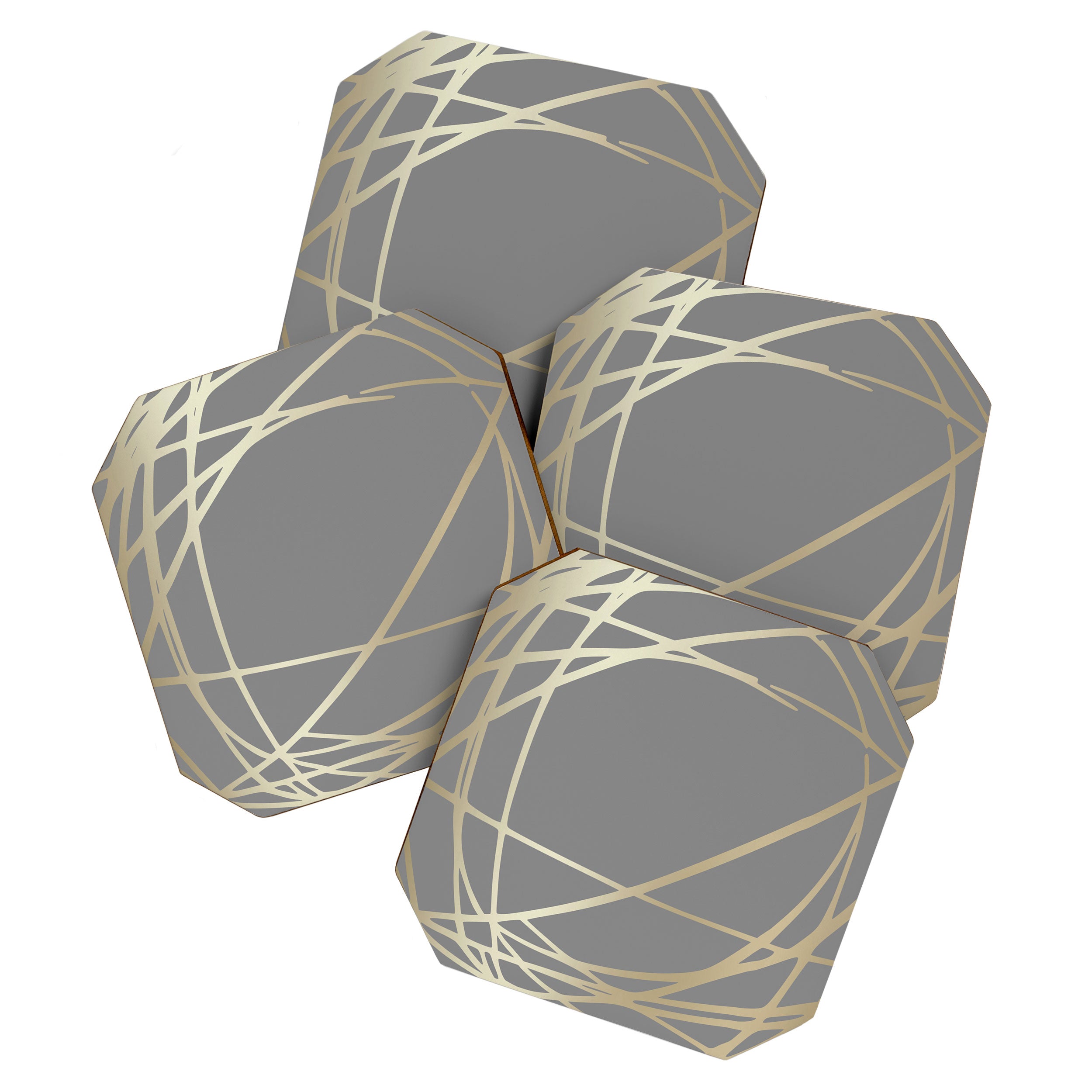 Gold and Gray Circles and Swirls Striped Abstract Pattern Coaster Gallery Image 1