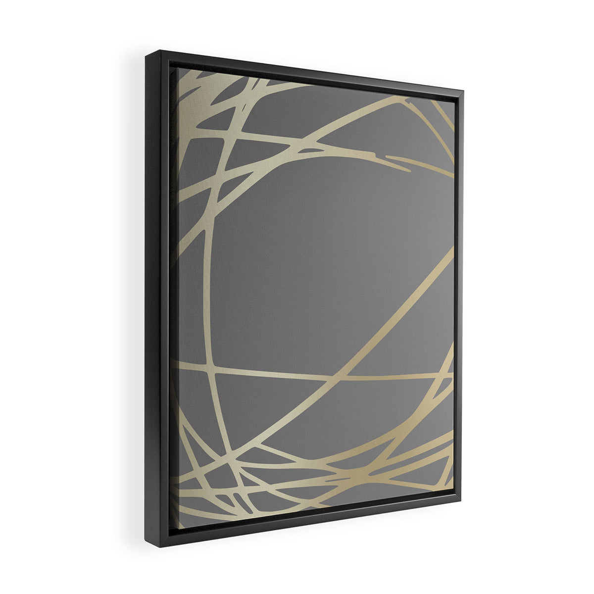 Gold and Gray Circles and Swirls Striped Abstract Pattern Framed Canvas Print Gallery Image 2