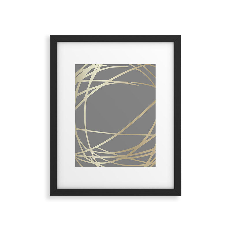 Gold and Gray Circles and Swirls Striped Abstract Pattern Framed Art Print Gallery Image 6