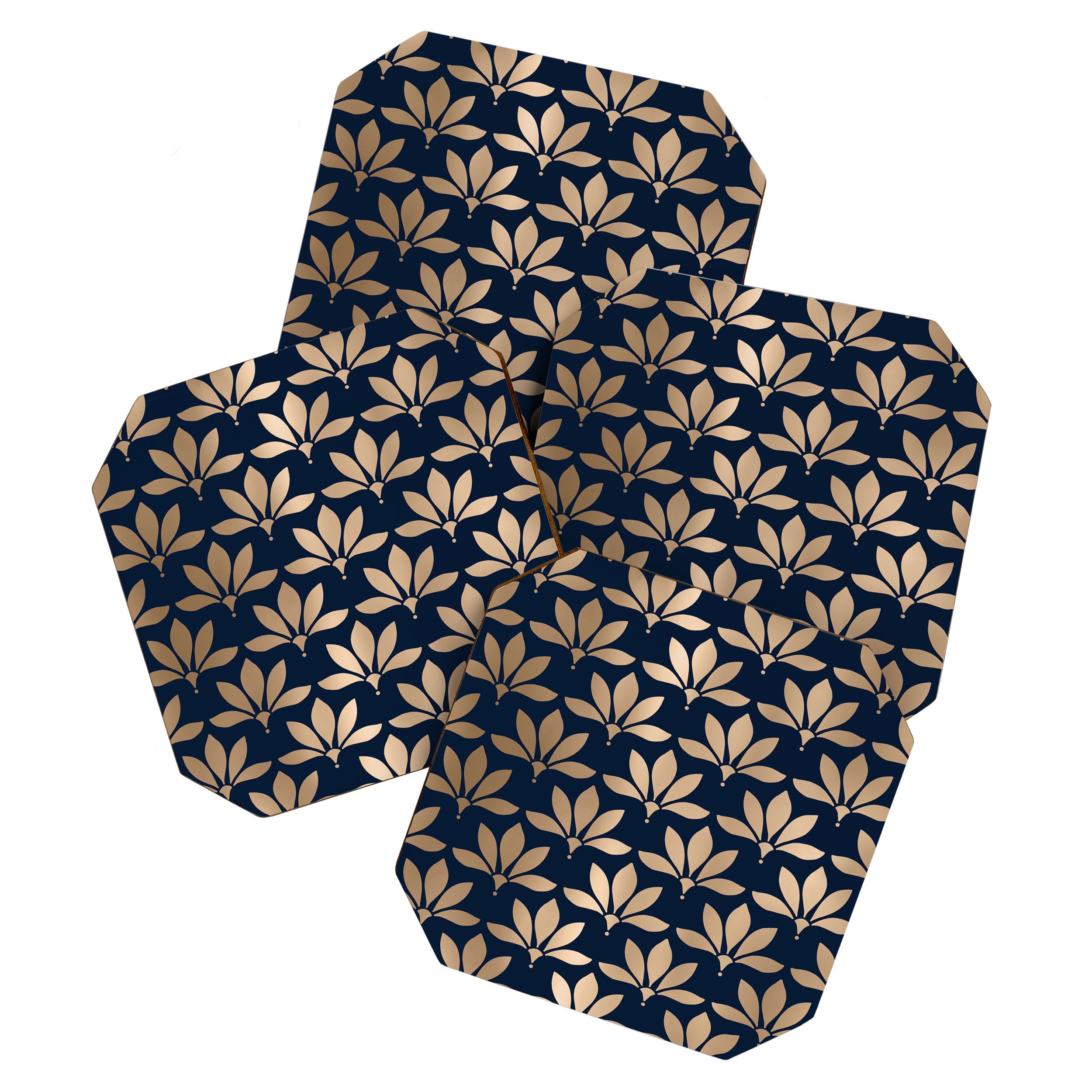 Gold and Navy Art Deco Leaf Design Coaster Gallery Image 1