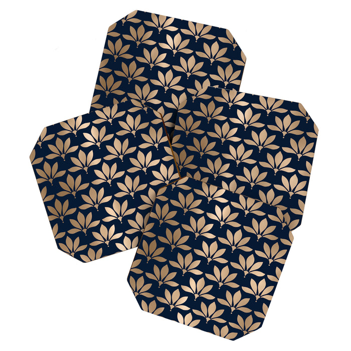 Gold and Navy Art Deco Leaf Design Coaster Gallery Image 1