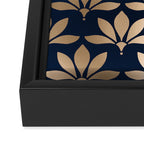 Gold and Navy Art Deco Leaf Design Framed Canvas Print Gallery Image 3