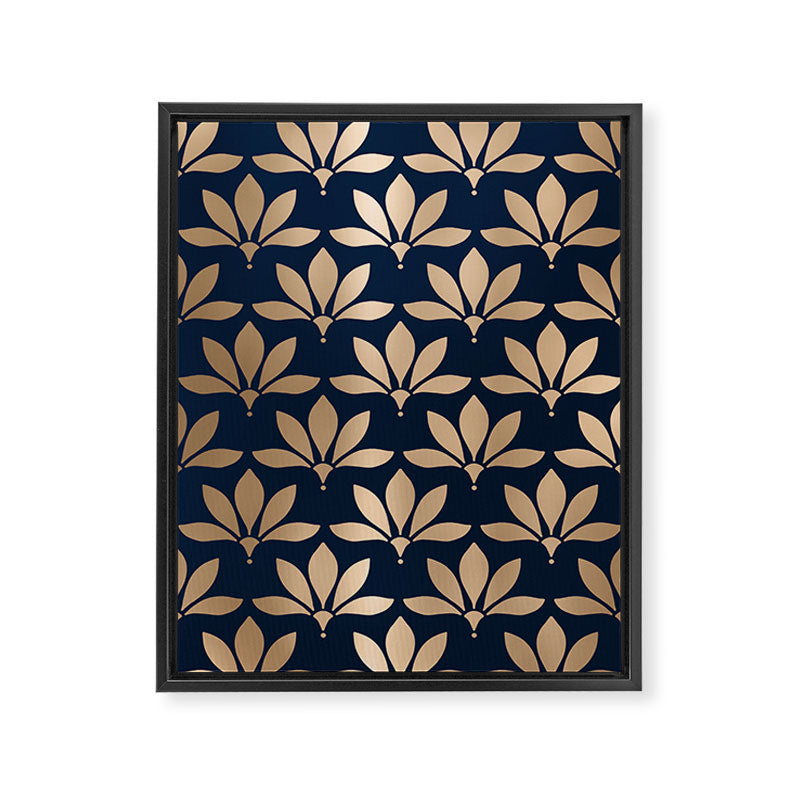 Gold and Navy Art Deco Leaf Design Framed Canvas Print Gallery Image 8
