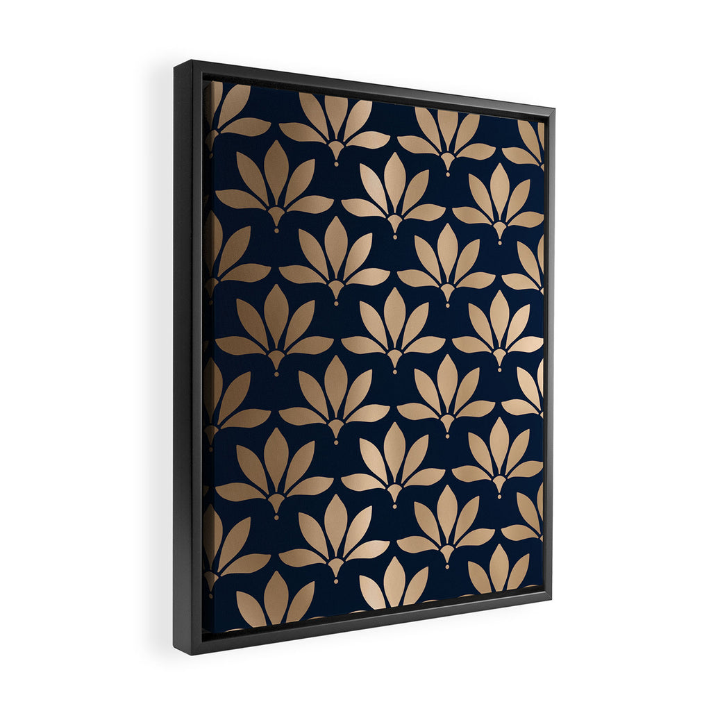 Gold and Navy Art Deco Leaf Design Framed Canvas Print Gallery Image 2