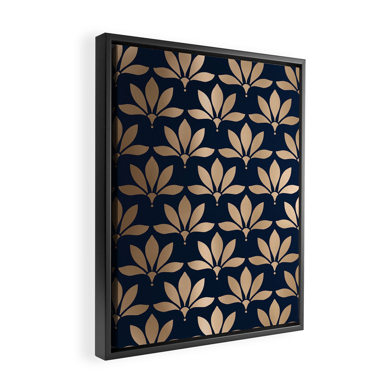 Gold and Navy Art Deco Leaf Design Framed Canvas Print Gallery Image 2