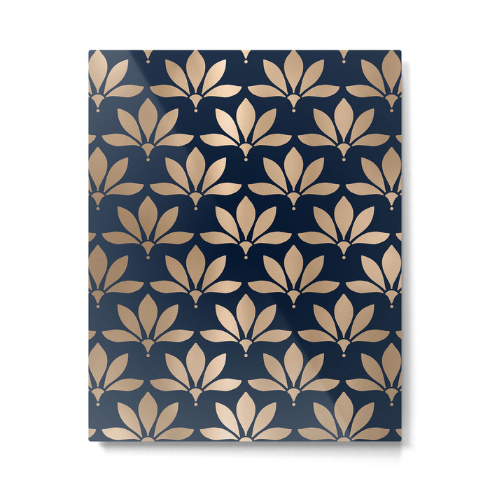 Gold and Navy Art Deco Leaf Design Metal Print Gallery Image 1