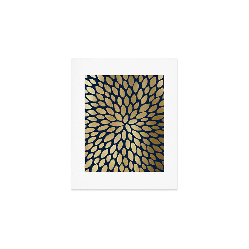 Gold and Navy Floral Bloom Art Print Gallery Image 1