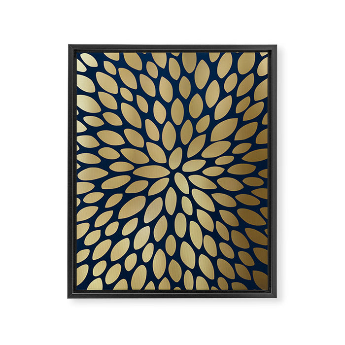 Gold and Navy Floral Bloom Framed Canvas Print Gallery Image 1