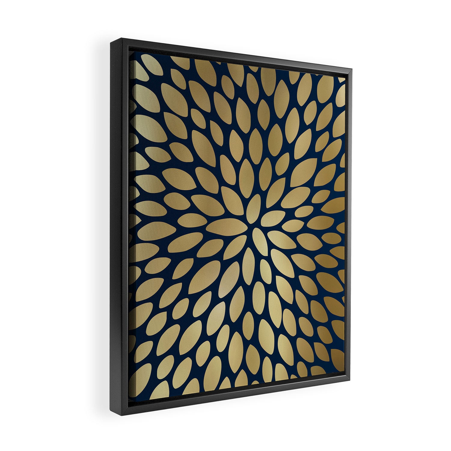 Gold and Navy Floral Bloom Framed Canvas Print Gallery Image 2