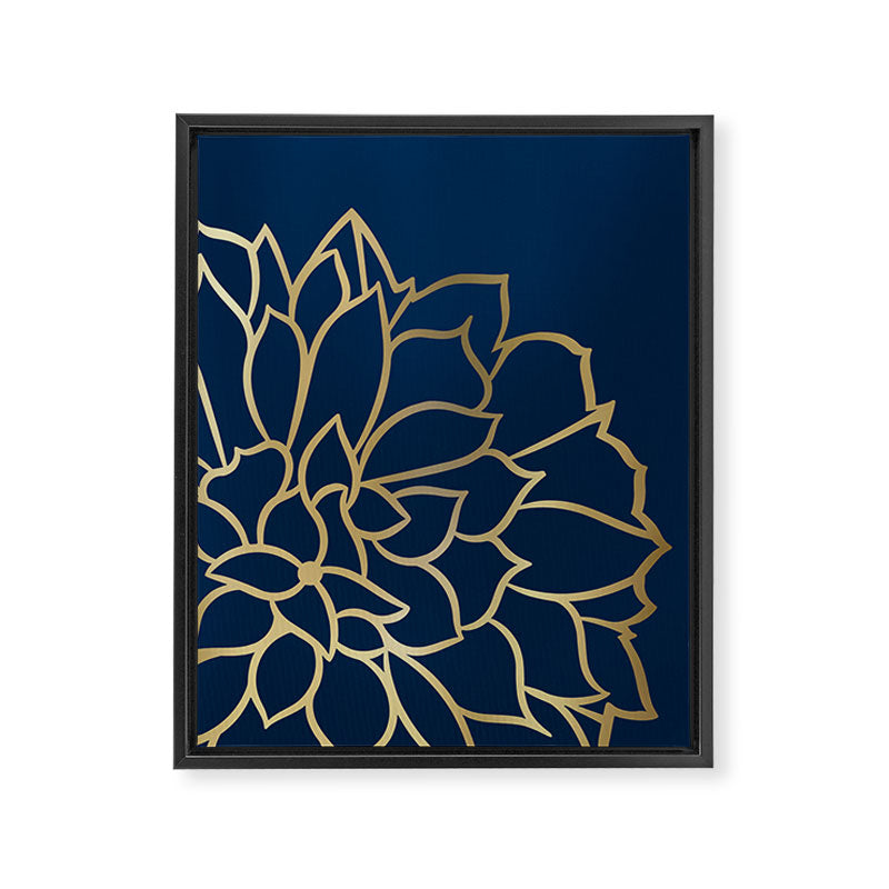 Gold and Navy Flower Framed Canvas Print Gallery Image 8