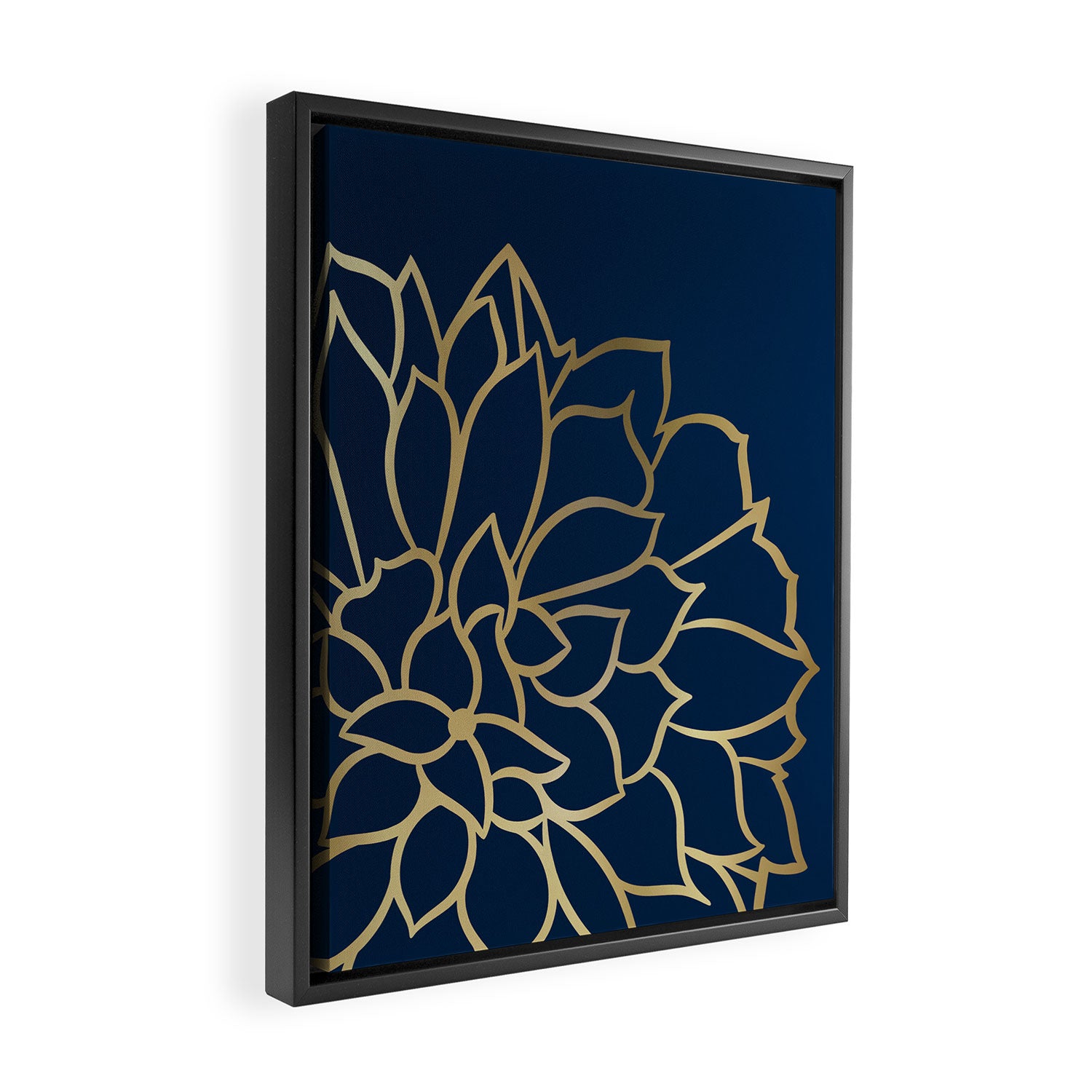Gold and Navy Flower Framed Canvas Print Gallery Image 2