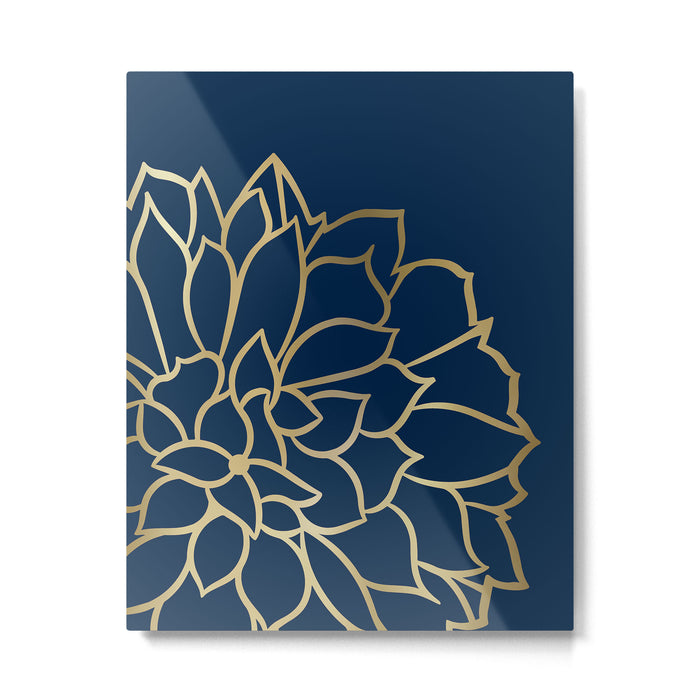 Gold and Navy Flower Metal Print Gallery Image 1