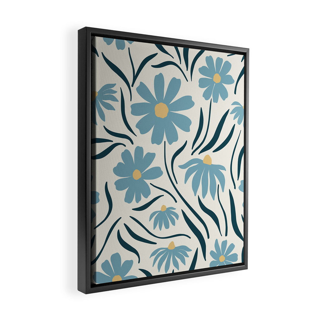 Happy Florals, Light Blue and Yellow Framed Canvas Print Gallery Image 2