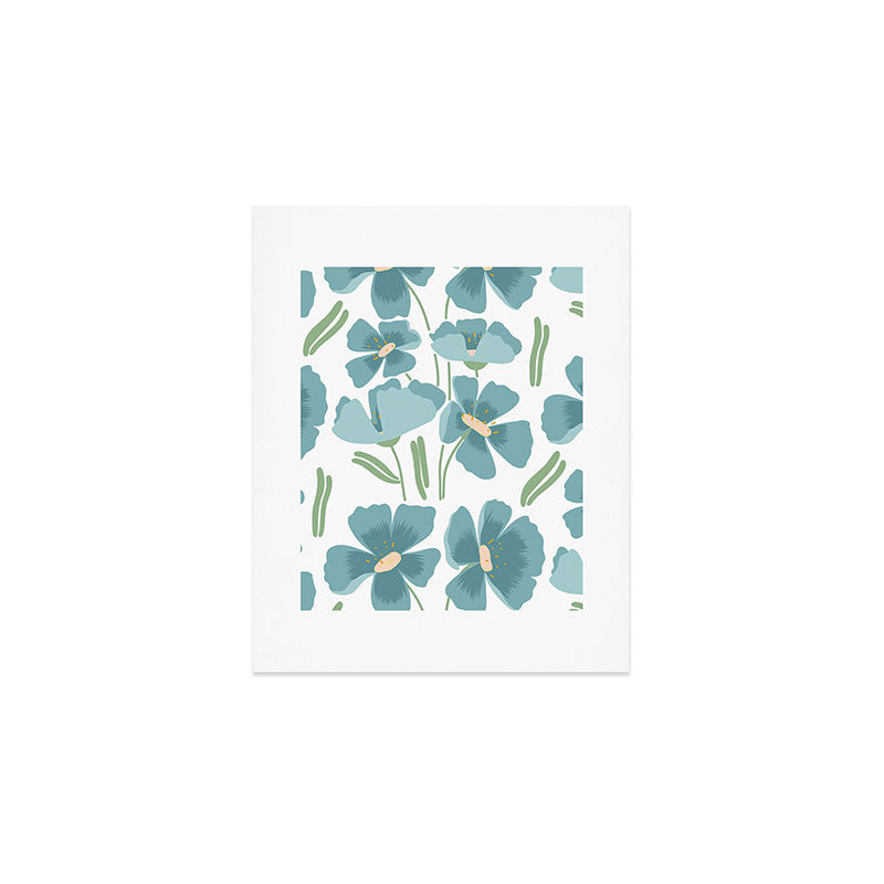 Harleigh Floral Art, Teal and White Art Print Gallery Image 1