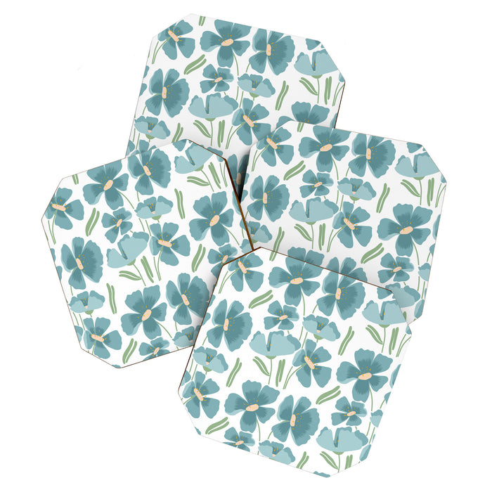 Harleigh Floral Art, Teal and White Coaster Gallery Image 1