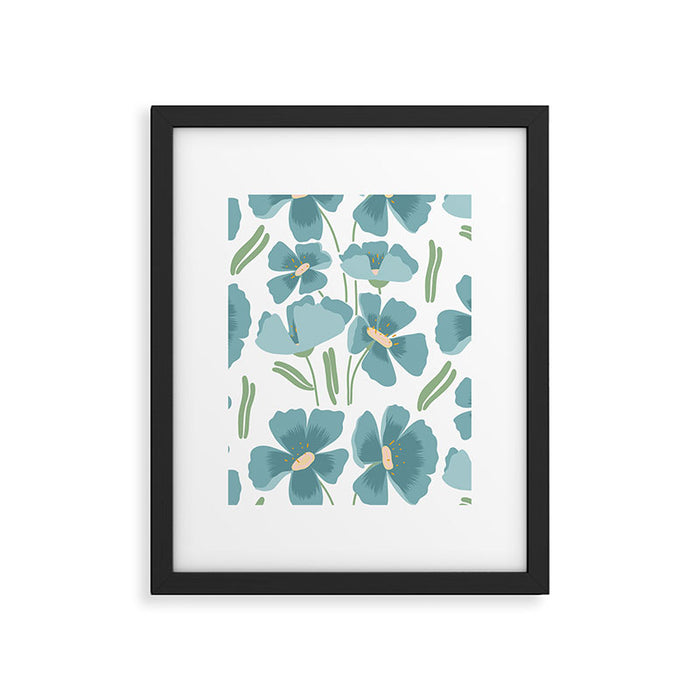 Harleigh Floral Art, Teal and White Framed Art Print Gallery Image 1