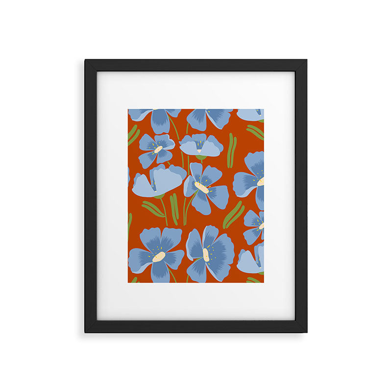 Harleigh Flower Art, Orange and Blue Framed Art Print Gallery Image 4