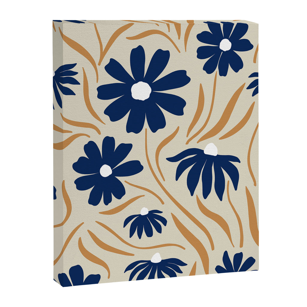 Harper Floral Print, Navy, Mustard and Beige Canvas Print Gallery Image 8