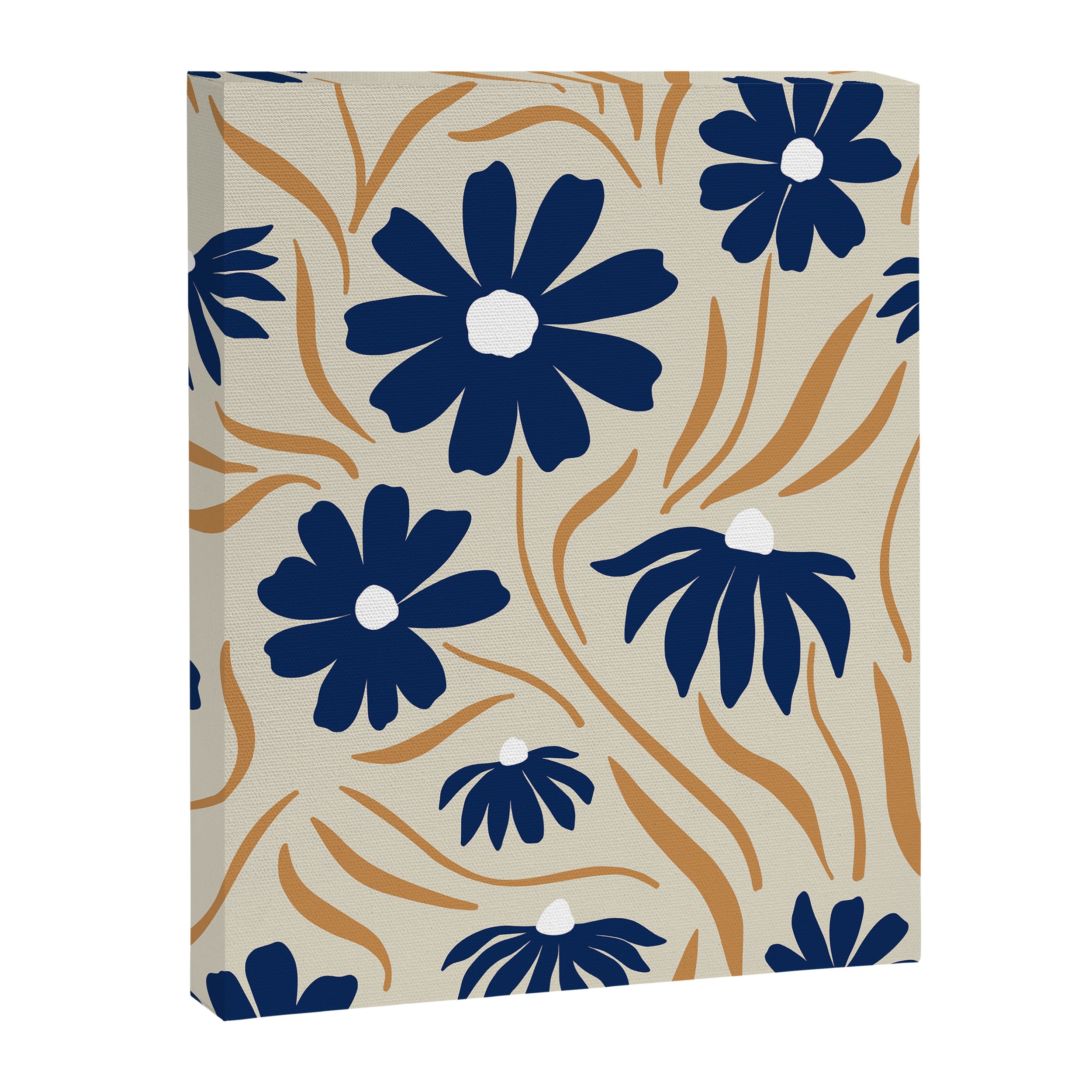 Harper Floral Print, Navy, Mustard and Beige Canvas Print Gallery Image 8