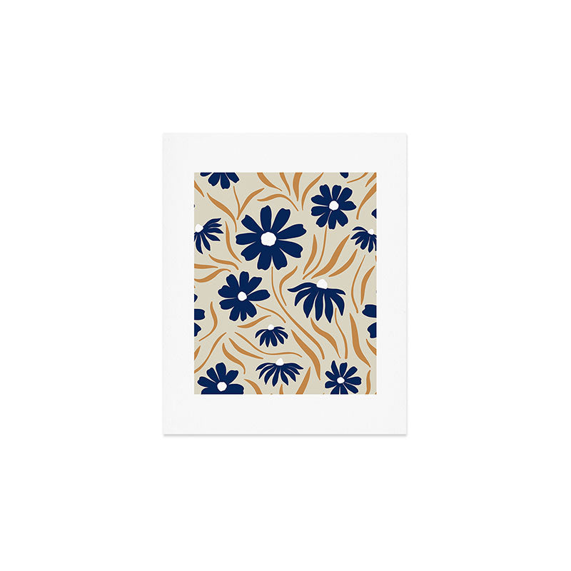 Harper Floral Print, Navy, Mustard and Beige Art Print Gallery Image 1