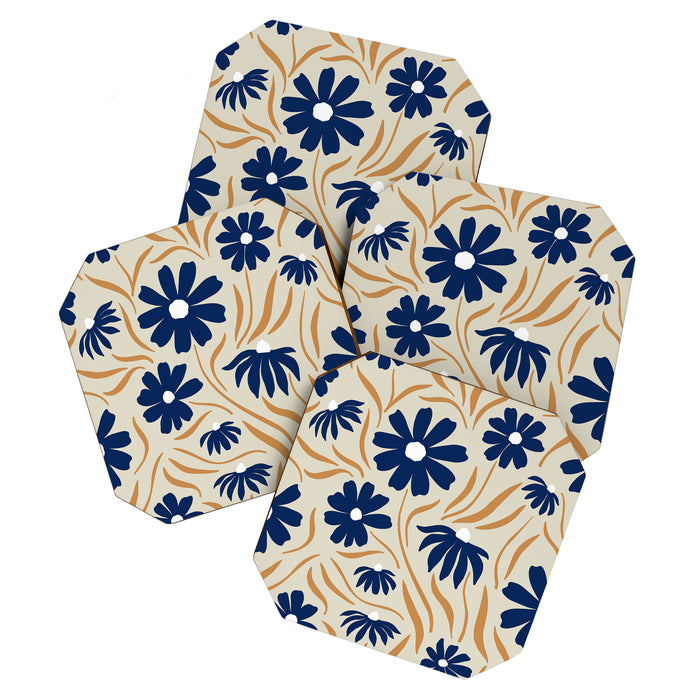 Harper Floral Print, Navy, Mustard and Beige Coaster Gallery Image 1