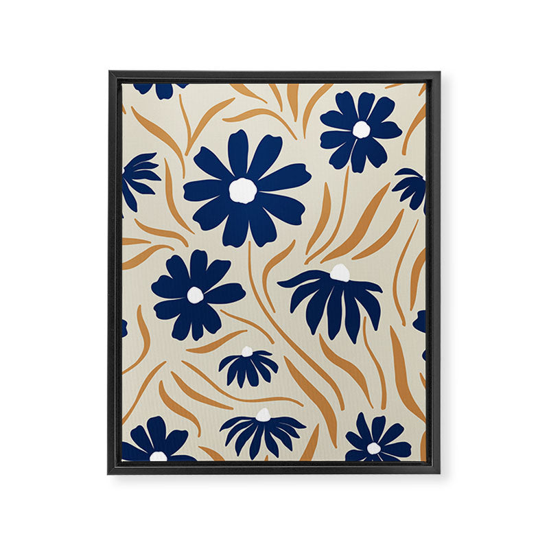 Harper Floral Print, Navy, Mustard and Beige Framed Canvas Print Gallery Image 8