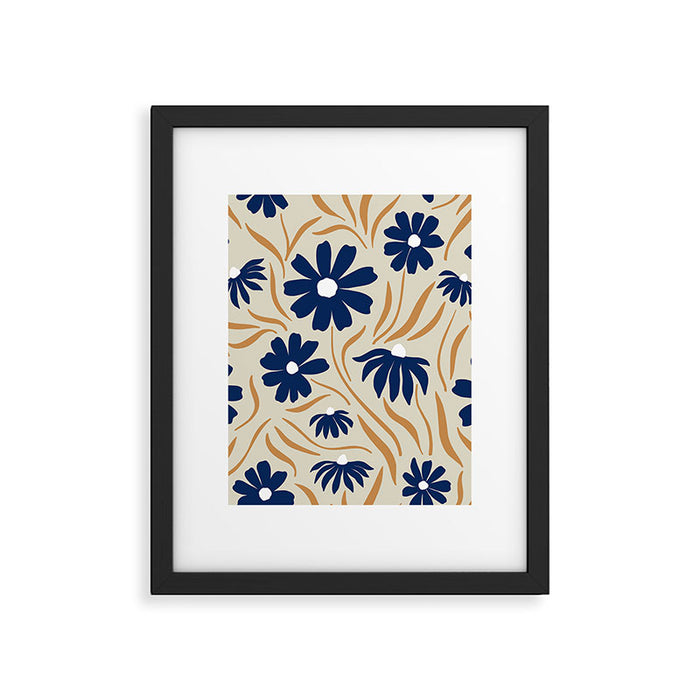 Harper Floral Print, Navy, Mustard and Beige Framed Art Print Gallery Image 1