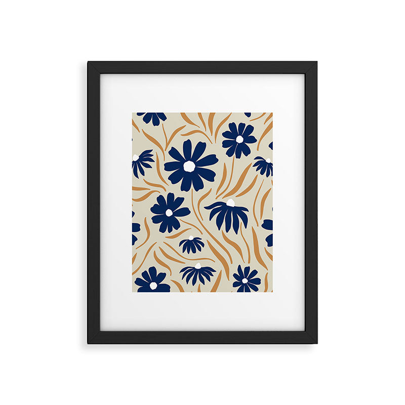 Harper Floral Print, Navy, Mustard and Beige Framed Art Print Gallery Image 4